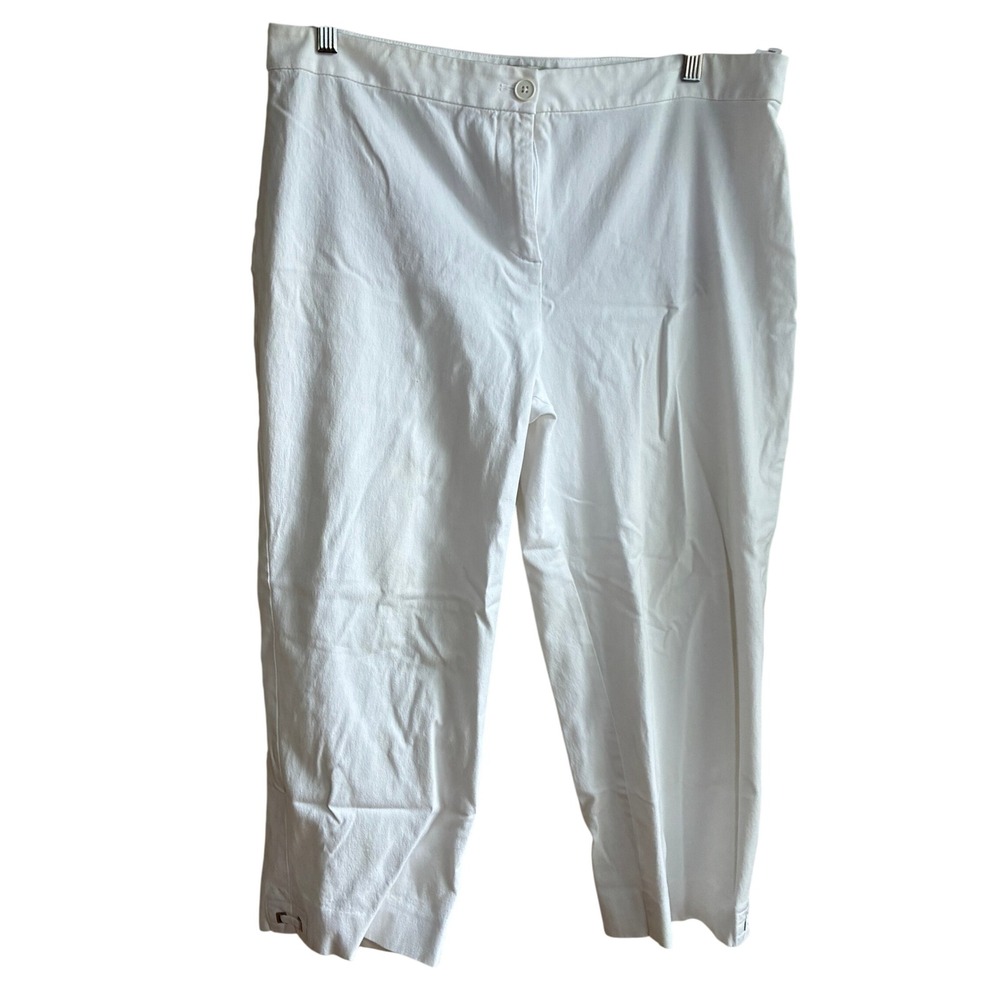 Talbots Crop Pants 14 White Womens Stretch Cotton Blend Buckle Detail